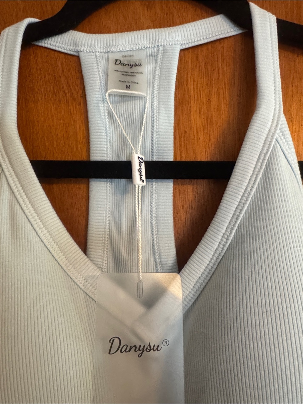 Dotti Pale Blue Ribbed V-Neck Racerback Tank - Picture 2 of 6